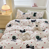 Tineit Ins Milk Velvet Bedding Four-Piece Set Thick Double-Sided Flannel Quilt Cover Plus Velvet Sheets Winter Bedding Three-Piece Set