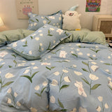 Tineit Floral Bedding Set Korean Style Twin Double Size Duvet Cover No Filling Pillowcases Sheet Fashion Boys Girls Gift Home Textile