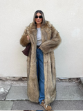 Tineit Fashion Oversized Lapel Collar Faux Fur Long Coat For Women Chic Long Sleeve Thick Warm Fluffy Jacket 2025 Lady High Streetwear