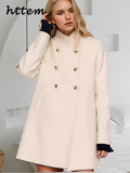 Tineit Elegant Women's Woolen Pea Coats Loose Stand Collar Double Breasted Full Sleeve Female Jacket 2024 Autumn Winter Lady Overcoat