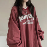 Tineit Letter Print Oversized Round Neck Sweatshirt