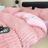 Tineit Winter Thickened Plush Warm Duvet Cover Set Solid Color Luxury High Quality Quilt Cover Sheet Pillowcase 4pcs Queen Bedding Set