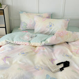 Tineit Pink Floral Bedding Set Soft Ins Single Double Queen Size Duvet Cover Flat Sheet Pillowcase Girls Home Totel Bed Linens