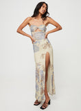 Tineit Kyanne High Split Maxi Dress Cream Multi