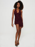 Tineit Gina Asymmetric Mini Dress Burgundy