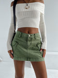 Tineit-Zakai Cargo Denim Mini Skirt Green