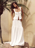 Tineit-Tearose Linen Blend Maxi Skirt White