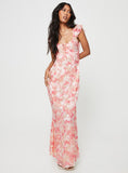 Tineit Julianne Flutter Sleeve Maxi Dress Pink Multi