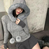 Tineit Korean Y2K Kawaii Casual Sweater Winter Warm Women's Attitude Interesting Cute Clothing Maiden Personality Fashion Punk Knitwear