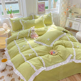 Tineit Kawaii Korean Bedding Sets No Filling Ins Princess Style Lace Bow Duvet Cover Fitted Sheet Girl Woman Home Bedroom Bed Linens