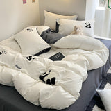 Tineit Ins Cartoon Panda Bedding Set Towel Embroidery Duvet Cover Queen Twin Full Size Grey Bed Flat Sheet Quilt Cover Pillowcases