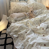 Tineit Korean Style Ink Butterfly Bedding Set Summer Ice Silk Cool 4pcs Bed Sheet Set Duvet Cover 2 Pillowcases For Girls