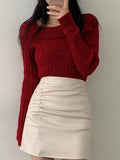 Tineit Solid Lapel Neck Slim Knit Sweater