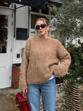 Tineit Mohair Oversize Sweater Women Casual O-neck Knitted Fashion Long Sleeve Warm Pullover Female 2025 Autumn Chic Soft Jumper Tops