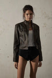 Tineit Punk Leather Crop Jackets Women's Clothing Slim Fit Stand Neck Zipper Outwear Crop Tops 2025 Ropa Mujer Vintage Fashion PU Coats