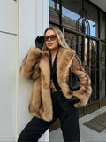 Tineit Fashion Winter Warm Women's Faux Fur Fluffy Jackets Luxury Lapel Collar Long Sleeve Furry Thick Coat 2025 Chic Female Streetwear