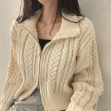 Tineit Twist Double Zipper Design Short Cardigan