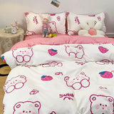 Tineit Cute Cartoon Bedding Set Kids Single Double Size Boys Girls Duvet Cover Flat Sheet Pillowcases No Filler Home Textile