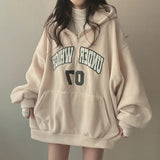 Tineit 2024 Fall Fashion Letter Print Half Zip Oversized Hoodie