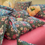 Tineit Bedding Set Floral Style Duvet Cover Pillowcase and Bedsheet Home Bed Linen Set Single/Queen Size Bedclothes