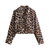 cold weather outfits Tineit 2024 Spring Summer Casual LEOPARD Women Jackets Fashion Vintage Turn-down Collar Zipper Streetwear Ladies Jackets