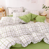 Tineit Classic Bedding Set Hot Sale Plaid Green Ins Single Queen Size Duvet Cover No Filler Flat Sheet Pillowcase Home Hotel Bed Linens