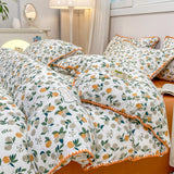 Tineit INS Girls Cherry Bedding Set Soft Washed Cotton Bed Sheet Queen King Size Simple Quilt Cover Pillowcase Bed Linens