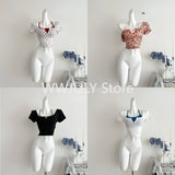 Tineit Summer Women Vintage Mori Girl Two Pieces Set  Slim Short Sleeeve Tops Gyaru 2000s Aesthetic Fashion T-Shirts Hot Sexy Coquette