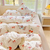 Tineit Cute Bear Bedding Set Girls Boys Kids Single Double Size Flat Sheet Duvet Cover Pillowcase Bed Linens White Blue Home Textile