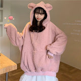 Tineit 2025 Women Clothing Oversized Hoodies Y2k Tops Streetwear Rabbit Ears Hooded Sweatshirts Thicked Casual Chic Hoodie Ropa Mujer