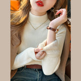 thanksgiving outfit Tineit Korean Solid Plush Turtleneck Sweaters Women Casual Slim Fit Thick Pullover Sweater Female Winter Fashion Warm Simple Tops