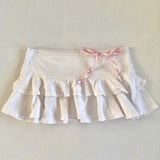 Tineit Y2K women's mini skirt aesthetic sexy Bow pleated clothes vintage solid color straps emo girls Harajuku white cake hip hop skirt