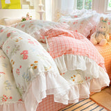 Tineit Princess Style Bedding Set Cute Korean Ruffles Single Double Queen Size Duvet Cover Sheet Pillowcase Girls Bedspread