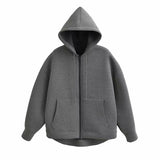 thanksgiving outfit Tineit Casual Solid Zipper Hoodies Women Loose Drawstring Pockets Thick Sweatshirt Jackets Female Autumn Fashion Simple Outwear