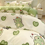 Tineit Cute Cartoon Duvet Cover Set Kids Adult Twin Queen Size Girls Boys Flat Sheet Pillowcase No Filler Soft Home Decor Bedding Set