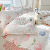 Tineit Ins Pink Rose Bedding Set Polyester Bed Sheet Pillowcase Quilt Cover Full Twin Queen Size Bed Linen Girls Floral Duvet Cover