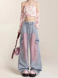 christmas outfit Tineit Women's Baggy Cargo Jeans Harajuku 90s Aesthetic Denim Trousers Y2k Vintage Japanese 2000s Style Jean Pants Trashy Clothes 2025