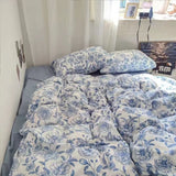 Tineit Blue Floral Duvet Cover Set with Pillowcase Bed Sheet No Filler 2024 New Single Double Queen Size Bedding Linens Fashion