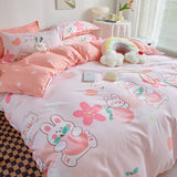 Tineit Garden Flowers And Cute Rabbit Pattern Duvet Cover Nordic Style Full Size Bedding Sets Queen Double For Girls Gift Pink