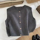 thanksgiving outfit Tineit Causal Knitted Single-Breasted Vests Women Elegant Loose Solid Sleeveless Cardigan Sweater Women Autumn Chic Daily Knitwear