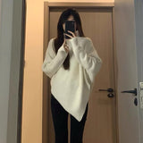 thanksgiving outfit Tineit Irregular Knit Pullover Women Fashion Lazy Loose Solid Elegant Turtleneck Sweater Chic Vertical Pit Strip Harajuku Y2K Jumpers