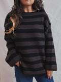 thanksgiving outfit Tineit Casual Knitted Striped Sweaters Women Vintage Loose Long Sleeve Pullover Sweater Female Autumn Thick Soft Versatile Knitwear