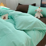 Tineit Green Grid Duvet Cover Set Ins Soft Bed Sheet Pillowcases No Filler Twin Queen Size 2024 New Spring Adult Kids Bedding Linens