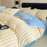 Tineit Winter Thickened Plush Warm Duvet Cover Set Solid Color Luxury High Quality Quilt Cover Sheet Pillowcase 4pcs Queen Bedding Set