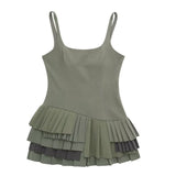 Tineit khaki Green Mini Dress With Box Pleats