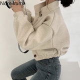 Tineit Streetwear Jackets Women's Clothing Stand Neck Casual Woolen Outwear Thicked Crop Tops Fashion Korean Y2k Coat 2025 Ropa Mujer