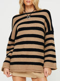 thanksgiving outfit Tineit Casual Knitted Striped Sweaters Women Vintage Loose Long Sleeve Pullover Sweater Female Autumn Thick Soft Versatile Knitwear