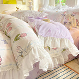 Tineit Princess Style Bedding Set Cute Korean Ruffles Single Double Queen Size Duvet Cover Sheet Pillowcase Girls Bedspread