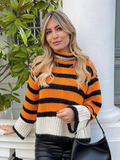 Tineit Striped Knitted Contrast Color Sweater Women Turtleneck Knitted Loose Long Sleeve Pullover Tops Female 2025 Winter Chic Jumper