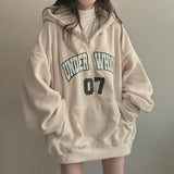 Tineit 2024 Fall Fashion Letter Print Half Zip Oversized Hoodie